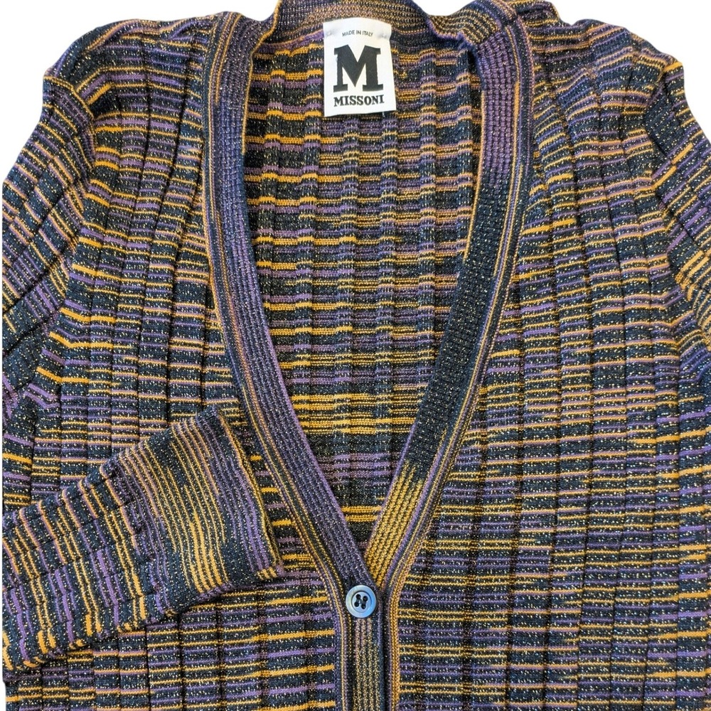 Missoni Metallic Striped Long Sleeve Bodysuit Purple Gold Made in Italy M Y2K